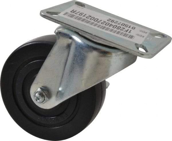 E.R. Wagner - 4" Diam x 1-3/8" Wide x 5-1/16" OAH Top Plate Mount Swivel Caster with Brake - Polyolefin, 300 Lb Capacity, Plain Bearing, 3-1/8 x 4-1/8" Plate - Exact Tool & Supply