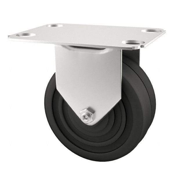 E.R. Wagner - 4" Diam x 1-1/4" Wide x 4-11/16" OAH Top Plate Mount Rigid Caster - Soft Rubber, 165 Lb Capacity, Delrin Bearing, 2-3/4 x 3-3/4" Plate - Exact Tool & Supply