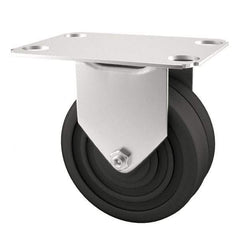 E.R. Wagner - 4" Diam x 1-1/4" Wide x 4-11/16" OAH Top Plate Mount Rigid Caster - Soft Rubber, 165 Lb Capacity, Delrin Bearing, 2-3/4 x 3-3/4" Plate - Exact Tool & Supply