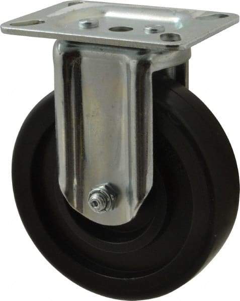 E.R. Wagner - 5" Diam x 1-3/8" Wide x 6-1/16" OAH Top Plate Mount Rigid Caster - Polyolefin, 350 Lb Capacity, Plain Bearing, 3-1/8 x 4-1/8" Plate - Exact Tool & Supply