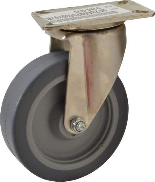 E.R. Wagner - 5" Diam x 1-1/2" Wide x 6-3/8" OAH Top Plate Mount Swivel Caster - TPR, 240 Lb Capacity, Delrin Bearing, 3-1/8 x 4-1/8" Plate - Exact Tool & Supply