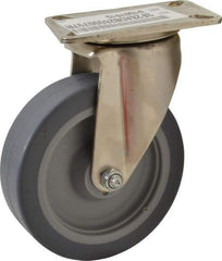 E.R. Wagner - 5" Diam x 1-1/2" Wide x 6-3/8" OAH Top Plate Mount Swivel Caster - TPR, 240 Lb Capacity, Delrin Bearing, 3-1/8 x 4-1/8" Plate - Exact Tool & Supply