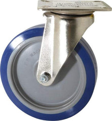 E.R. Wagner - 6" Diam x 1-1/2" Wide x 7-3/8" OAH Top Plate Mount Swivel Caster - Polyurethane, 450 Lb Capacity, Delrin Bearing, 3-1/8 x 4-1/8" Plate - Exact Tool & Supply