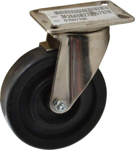 E.R. Wagner - 5" Diam x 1-3/8" Wide x 6-3/8" OAH Top Plate Mount Swivel Caster with Brake - Polyolefin, 450 Lb Capacity, Delrin Bearing, 3-1/8 x 4-1/8" Plate - Exact Tool & Supply