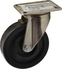 E.R. Wagner - 5" Diam x 1-3/8" Wide x 6-3/8" OAH Top Plate Mount Swivel Caster with Brake - Polyolefin, 450 Lb Capacity, Delrin Bearing, 3-1/8 x 4-1/8" Plate - Exact Tool & Supply