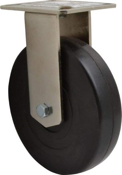E.R. Wagner - 6" Diam x 1-3/8" Wide x 7-3/8" OAH Top Plate Mount Rigid Caster - Soft Rubber, 280 Lb Capacity, Delrin Bearing, 3-1/8 x 4-1/8" Plate - Exact Tool & Supply