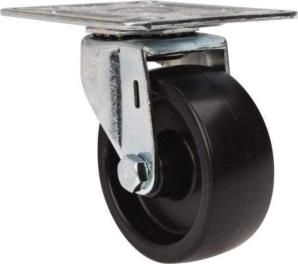 E.R. Wagner - 3" Diam x 1-1/4" Wide x 3-3/4" OAH Top Plate Mount Swivel Caster - Polyolefin, 210 Lb Capacity, Plain Bearing, 3-1/8 x 4-1/8" Plate - Exact Tool & Supply