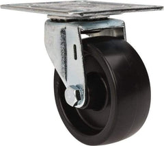 E.R. Wagner - 3" Diam x 1-1/4" Wide x 3-3/4" OAH Top Plate Mount Swivel Caster - Polyolefin, 210 Lb Capacity, Plain Bearing, 3-1/8 x 4-1/8" Plate - Exact Tool & Supply