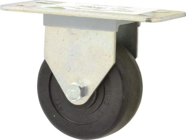 E.R. Wagner - 3" Diam x 1-1/4" Wide x 3-3/4" OAH Top Plate Mount Rigid Caster - Hard Rubber, 210 Lb Capacity, Delrin Bearing, 2-1/2 x 5" Plate - Exact Tool & Supply