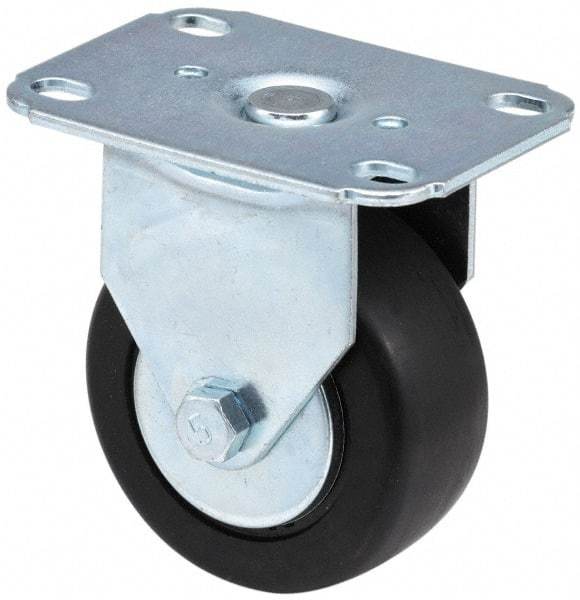 E.R. Wagner - 5" Diam x 1-3/8" Wide x 6-1/16" OAH Top Plate Mount Rigid Caster - Soft Rubber, 240 Lb Capacity, Delrin Bearing, 3-1/8 x 4-1/8" Plate - Exact Tool & Supply