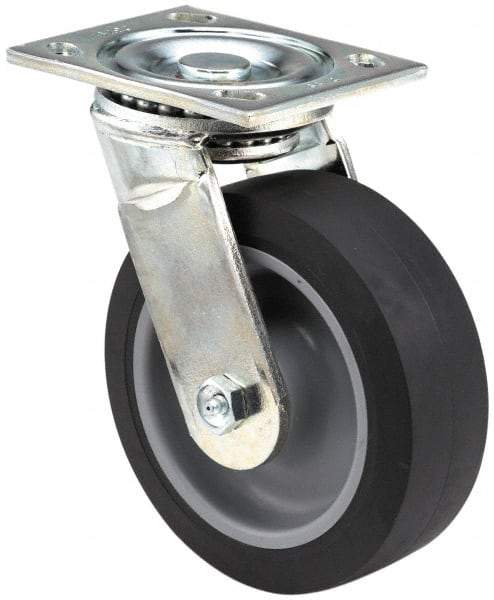 E.R. Wagner - 6" Diam x 2" Wide x 7-1/2" OAH Top Plate Mount Swivel Caster - Polyolefin, 640 Lb Capacity, Roller Bearing, 5 x 5-1/2" Plate - Exact Tool & Supply