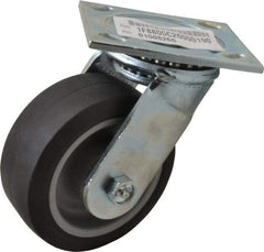 E.R. Wagner - 5" Diam x 2" Wide x 6-1/2" OAH Top Plate Mount Swivel Caster - TPR, 325 Lb Capacity, Roller Bearing, 4 x 4-1/2" Plate - Exact Tool & Supply