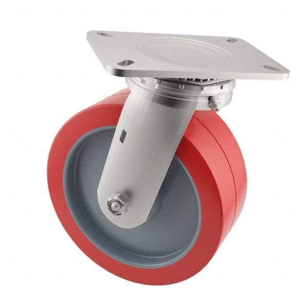 E.R. Wagner - 6" Diam x 2" Wide x 7-1/2" OAH Top Plate Mount Swivel Caster - Polyurethane, 900 Lb Capacity, Roller Bearing, 4 x 4-1/2" Plate - Exact Tool & Supply