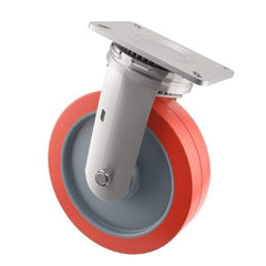 E.R. Wagner - 8" Diam x 2" Wide x 9-1/2" OAH Top Plate Mount Swivel Caster - Polyurethane, 900 Lb Capacity, Roller Bearing, 4 x 4-1/2" Plate - Exact Tool & Supply