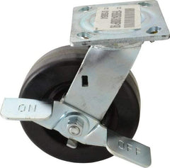 E.R. Wagner - 6" Diam x 2" Wide x 7-1/2" OAH Top Plate Mount Swivel Caster with Brake - Phenolic, 1,200 Lb Capacity, Roller Bearing, 4 x 4-1/2" Plate - Exact Tool & Supply