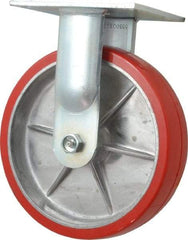 E.R. Wagner - 8" Diam x 2" Wide x 9-1/2" OAH Top Plate Mount Rigid Caster - Polyurethane, 1,200 Lb Capacity, Roller Bearing, 5 x 5-1/2" Plate - Exact Tool & Supply