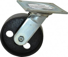 E.R. Wagner - 6" Diam x 2" Wide x 7-1/2" OAH Top Plate Mount Swivel Caster - Semi-Steel, 1,200 Lb Capacity, Roller Bearing, 5 x 5-1/2" Plate - Exact Tool & Supply