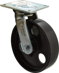 E.R. Wagner - 8" Diam x 2" Wide x 9-1/2" OAH Top Plate Mount Swivel Caster - Semi-Steel, 1,200 Lb Capacity, Roller Bearing, 5 x 5-1/2" Plate - Exact Tool & Supply