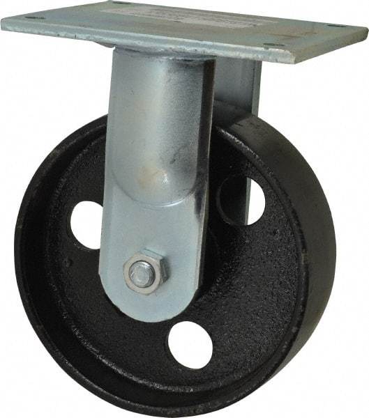 E.R. Wagner - 6" Diam x 2" Wide x 7-1/2" OAH Top Plate Mount Rigid Caster - Semi-Steel, 1,200 Lb Capacity, Roller Bearing, 5 x 5-1/2" Plate - Exact Tool & Supply