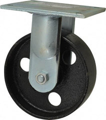 E.R. Wagner - 6" Diam x 2" Wide x 7-1/2" OAH Top Plate Mount Rigid Caster - Semi-Steel, 1,200 Lb Capacity, Roller Bearing, 5 x 5-1/2" Plate - Exact Tool & Supply