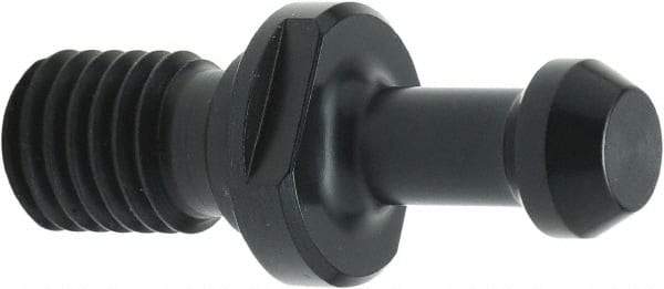 Parlec - A Style, CAT50 Taper, 1-8 Thread, 45° Angle Radius, Standard Retention Knob - 2.3" OAL, 1.14" Knob Diam, 0.2" Flange Thickness, 1" from Knob to Flange, 1.025" Pilot Diam, 1/2" Coolant Hole, Through Coolant - Exact Tool & Supply