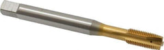 OSG - 3/8-24 UNF, 3 Flute, TiN Finish, Vanadium High Speed Steel Spiral Point Tap - Plug Chamfer, Right Hand Thread, 100mm OAL, 1-1/4" Thread Length, 0.381" Shank Diam, 2B Class of Fit, Series 260 - Exact Tool & Supply