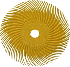 3M - 3" Diam, 3/8" Max Face Width, Plain Hole Radial Bristle Brush - 80 Grit, Medium Grade, 20,000 Max RPM, Yellow - Exact Tool & Supply