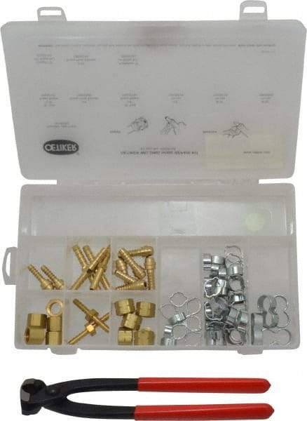 Oetiker - 81 Piece, 1/2 to 9/16" Diam, Welding Hose Clamp Repair Kit - Hose Clamps, Brass Fittings & Pincers - Exact Tool & Supply