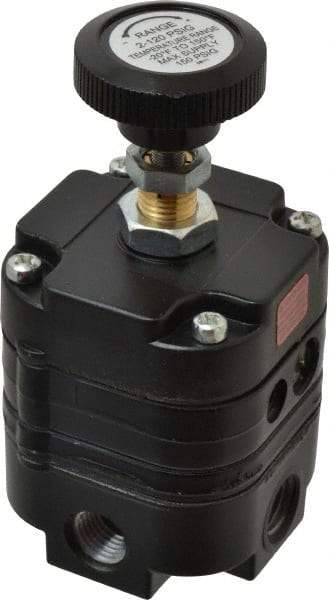 Parker - 1/4 NPT Port, 14 CFM, Zinc Diaphragm Operated Regulator - 2 to 120 psi Range, 150 Max psi Supply Pressure, 1/4" Gauge Port Thread, 3" Wide x 6.06" High - Exact Tool & Supply