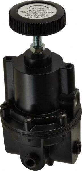 Parker - 1/4 NPT Port, 80 CFM, Aluminum Diaphragm Operated Regulator - 0 to 30 psi Range, 250 Max psi Supply Pressure, 1/4" Gauge Port Thread, 2.06" Wide x 4.35" High - Exact Tool & Supply