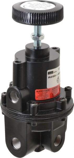 Parker - 1/4 NPT Port, 80 CFM, Aluminum Diaphragm Operated Regulator - 0 to 60 psi Range, 250 Max psi Supply Pressure, 1/4" Gauge Port Thread, 2.06" Wide x 4.35" High - Exact Tool & Supply
