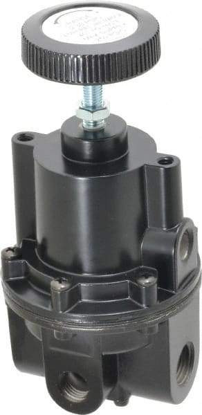 Parker - 3/8 NPT Port, 80 CFM, Aluminum Diaphragm Operated Regulator - 0 to 30 psi Range, 250 Max psi Supply Pressure, 1/4" Gauge Port Thread, 2.06" Wide x 4.35" High - Exact Tool & Supply
