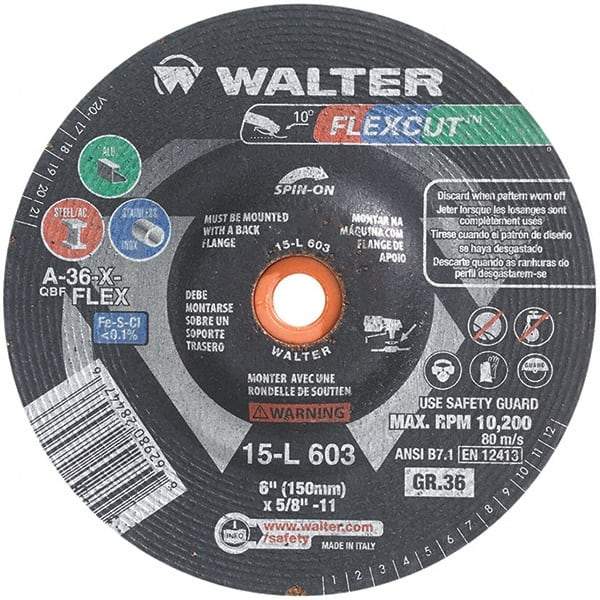 WALTER Surface Technologies - 6" Diam, 36 Grit Surface Grinding Wheel - Aluminum Oxide/Silicon Carbide Blend, Resinoid Bond - Exact Tool & Supply