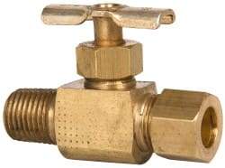 Eaton - 150 Max psi, 3/8 x 1/4" Pipe, Brass, Inline Instrumentation Needle Valve - Compression x MNPT End Connections - Exact Tool & Supply