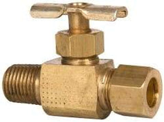 Eaton - 150 Max psi, 3/8 x 1/4" Pipe, Brass, Inline Instrumentation Needle Valve - Compression x MNPT End Connections - Exact Tool & Supply