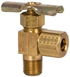 Eaton - 150 Max psi, 1/4 x 1/8" Pipe, Brass, Angled Instrumentation Needle Valve - Compression x MNPT End Connections - Exact Tool & Supply