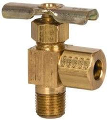 Eaton - 150 Max psi, 1/4 x 1/8" Pipe, Brass, Angled Instrumentation Needle Valve - Compression x MNPT End Connections - Exact Tool & Supply