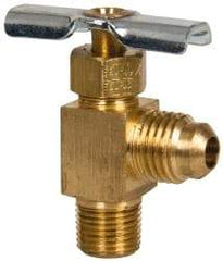 Eaton - 150 Max psi, 1/4 x 1/8" Pipe, Brass, Flare Angled Instrumentation Needle Valve - Flare x MNPT End Connections - Exact Tool & Supply