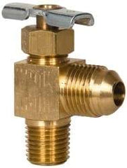 Eaton - 150 Max psi, 3/8 x 1/4" Pipe, Brass, Flare Angled Instrumentation Needle Valve - Flare x MNPT End Connections - Exact Tool & Supply