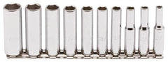 Proto - 10 Piece 1/4" Drive Chrome Finish Deep Well Socket Set - 6 Points, 3/16" to 9/16" Range, Inch Measurement Standard - Exact Tool & Supply