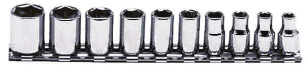 Proto - 10 Piece 1/4" Drive Chrome Finish Socket Set - 6 Points, 3/16" to 9/16" Range, Inch Measurement Standard - Exact Tool & Supply