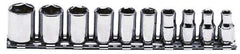 Proto - 10 Piece 1/4" Drive Chrome Finish Socket Set - 6 Points, 3/16" to 9/16" Range, Inch Measurement Standard - Exact Tool & Supply