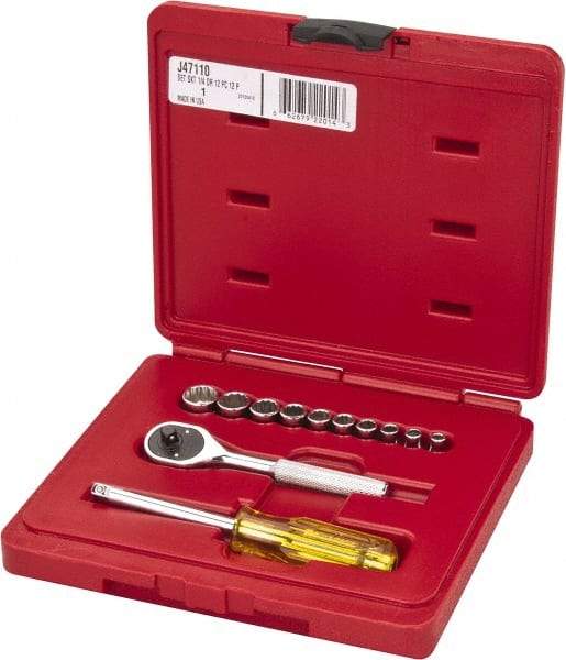 Proto - 12 Piece 1/4" Drive Chrome Finish Socket Set - 12 Points, 3/16" to 9/16" Range, Inch Measurement Standard - Exact Tool & Supply