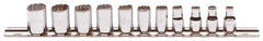Proto - 11 Piece 1/4" Drive Chrome Finish Socket Set - 12 Points, 5mm to 14mm Range, Metric Measurement Standard - Exact Tool & Supply