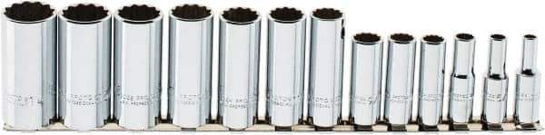 Proto - 13 Piece 3/8" Drive Chrome Finish Deep Well Socket Set - 12 Points, 1/4" to 1" Range, Inch Measurement Standard - Exact Tool & Supply