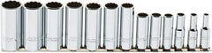 Proto - 13 Piece 3/8" Drive Chrome Finish Deep Well Socket Set - 12 Points, 1/4" to 1" Range, Inch Measurement Standard - Exact Tool & Supply