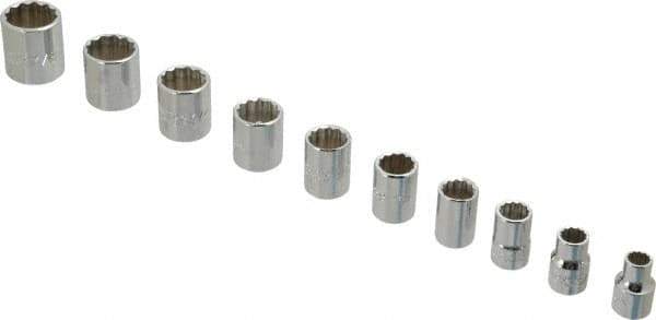 Proto - 10 Piece 3/8" Drive Chrome Finish Socket Set - 12 Points, 5/16" to 7/8" Range, Inch Measurement Standard - Exact Tool & Supply