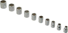 Proto - 10 Piece 3/8" Drive Chrome Finish Socket Set - 12 Points, 5/16" to 7/8" Range, Inch Measurement Standard - Exact Tool & Supply