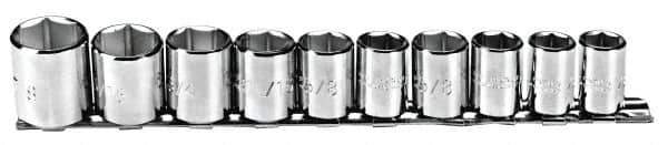 Proto - 10 Piece 3/8" Drive Chrome Finish Socket Set - 6 Points, 5/16" to 7/8" Range, Inch Measurement Standard - Exact Tool & Supply