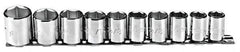 Proto - 10 Piece 3/8" Drive Chrome Finish Socket Set - 6 Points, 5/16" to 7/8" Range, Inch Measurement Standard - Exact Tool & Supply